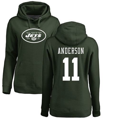 New York Jets Green Women Robby Anderson Name and Number Logo NFL Football #11 Pullover Hoodie Sweatshirts->new york jets->NFL Jersey